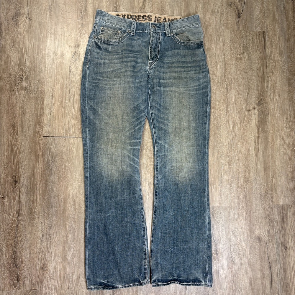 EXPRESS Men's Classic Jeans 32x32 Faded 100% Cotton Contrast Stitching VTG Y2K